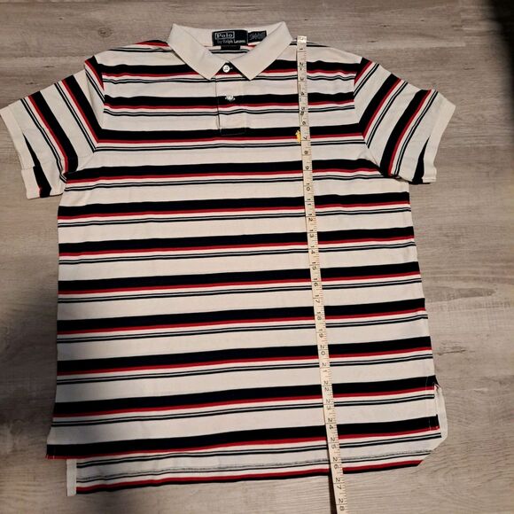 POLO Ralph Lauren Men's Blue White Striped Polo Shirt Custom Fit Size L - Picture 5 of 8